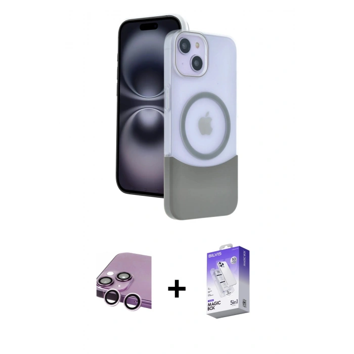 MARSİLYAN™- iPhone 14 Kılıf Kozmos Form Özel Seri - Siyah Bilvis 5in1 3D Magic Cam Ekran Koruyucu + Raze Metal Kamera Lens - MR