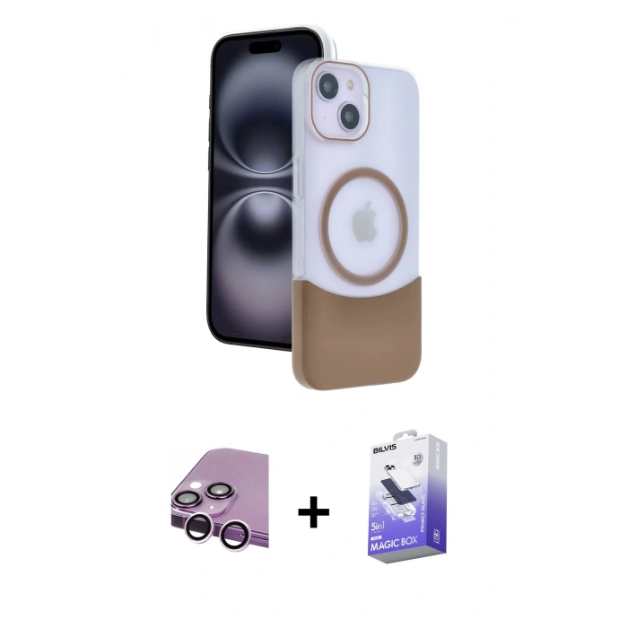 MARSİLYAN™- iPhone 14 Kılıf Kozmos Form Özel Seri - Siyah Bilvis 5in1 5D Magic Hayalet Cam Ekran Koruyucu + Raze Metal Kamera Lens - MR