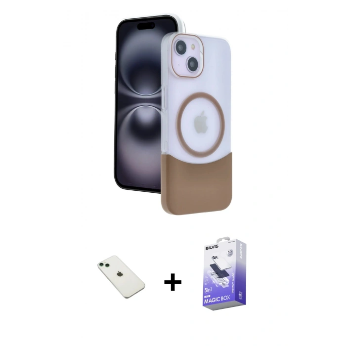 MARSİLYAN™- iPhone 14 Kılıf Kozmos Form Özel Seri - Siyah Bilvis 5in1 5D Magic Hayalet Cam Ekran Koruyucu + Diamond Kamera Lens - YL