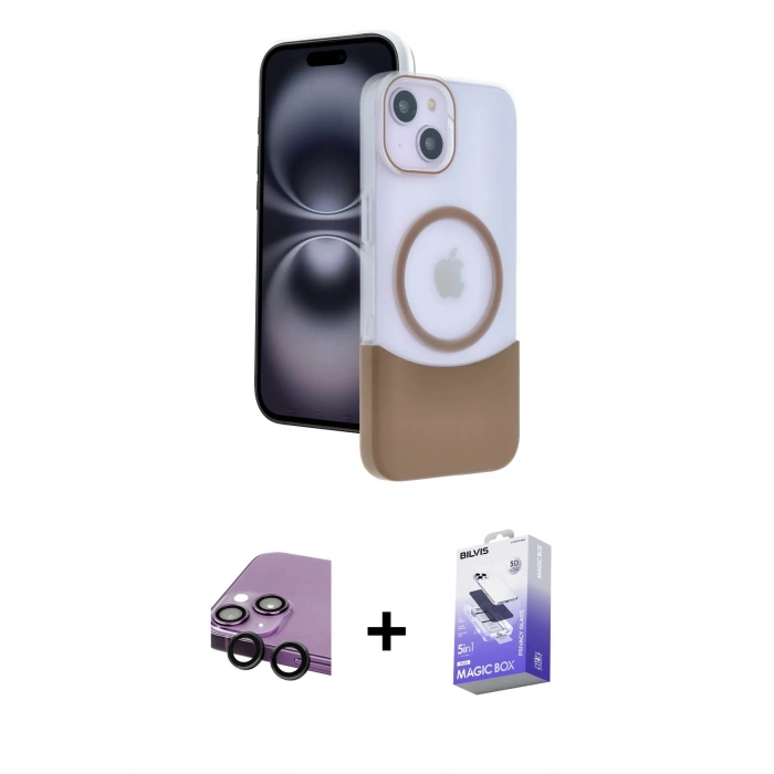 MARSİLYAN™- iPhone 14 Kılıf Kozmos Form Özel Seri - Siyah Bilvis 5in1 5D Magic Hayalet Cam Ekran Koruyucu + Raze Metal Kamera Lens - SH