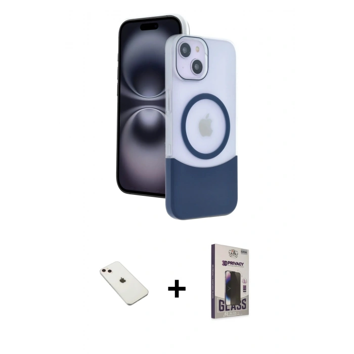 MARSİLYAN™- iPhone 14 Kılıf Kozmos Form Özel Seri - Siyah Bilvis Hayalet Cam Ekran Koruyucu + Diamond Kamera Lens - PE
