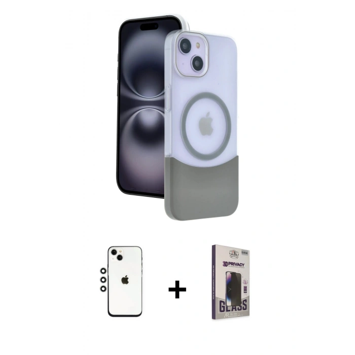 MARSİLYAN™- iPhone 14 Kılıf Kozmos Form Özel Seri - Siyah Bilvis Hayalet Cam Ekran Koruyucu + Shine Kamera Lens - GS