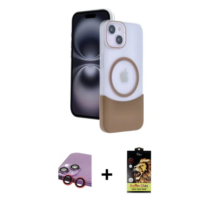 MARSİLYAN™- iPhone 14 Kılıf Kozmos Form Özel Seri - Siyah Buffer Cam Ekran Koruyucu + Raze Metal Kamera Lens - KI