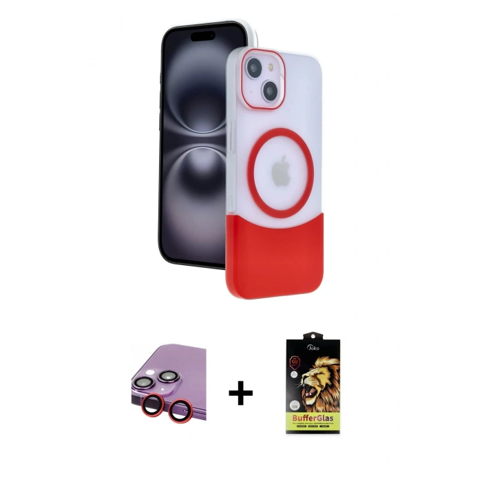 MARSİLYAN™- iPhone 14 Kılıf Kozmos Form Özel Seri - Siyah Buffer Cam Ekran Koruyucu + Raze Metal Kamera Lens - KI