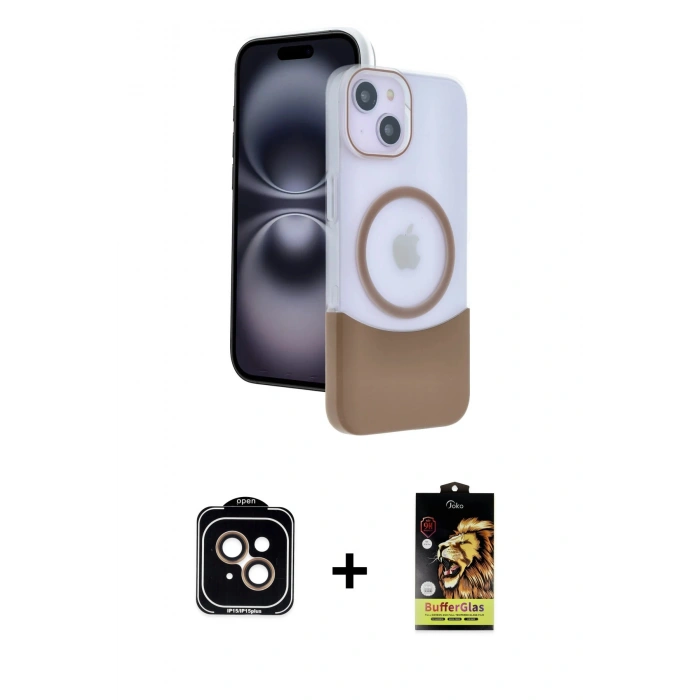 MARSİLYAN™- iPhone 14 Kılıf Kozmos Form Özel Seri - Siyah Buffer Cam Ekran Koruyucu + PVD Metal Kamera Lens - TU