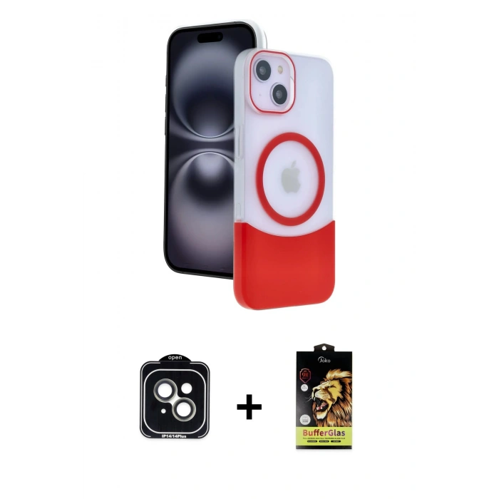 MARSİLYAN™- iPhone 14 Kılıf Kozmos Form Özel Seri - Siyah Buffer Cam Ekran Koruyucu + PVD Metal Kamera Lens - YL