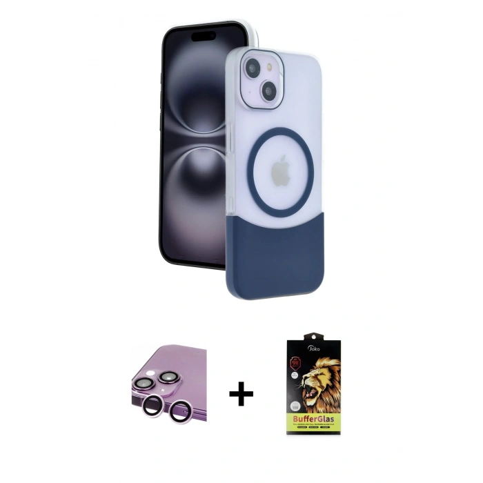 MARSİLYAN™- iPhone 14 Kılıf Kozmos Form Özel Seri - Siyah Buffer Cam Ekran Koruyucu + Raze Metal Kamera Lens - MR