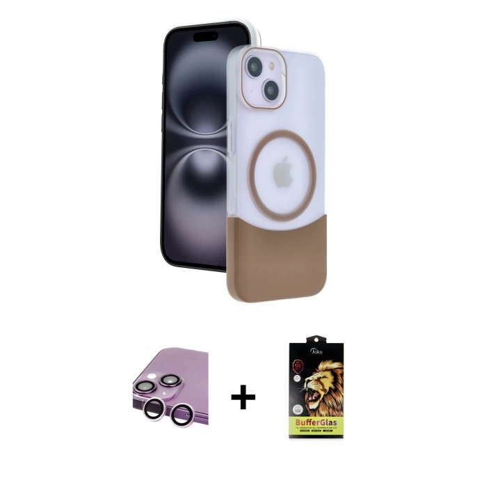 MARSİLYAN™- iPhone 14 Kılıf Kozmos Form Özel Seri - Siyah Buffer Cam Ekran Koruyucu + Raze Metal Kamera Lens - MR