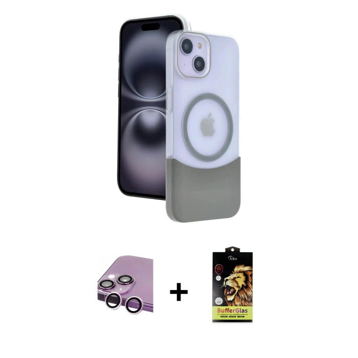 MARSİLYAN™- iPhone 14 Kılıf Kozmos Form Özel Seri - Siyah Buffer Cam Ekran Koruyucu + Raze Metal Kamera Lens - MR