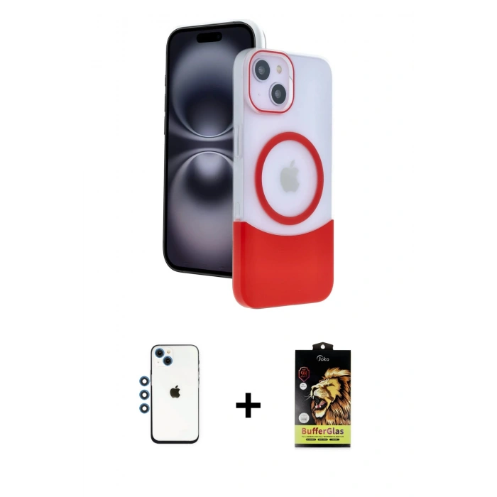 MARSİLYAN™- iPhone 14 Kılıf Kozmos Form Özel Seri - Siyah Buffer Cam Ekran Koruyucu + Shine Kamera Lens - MI