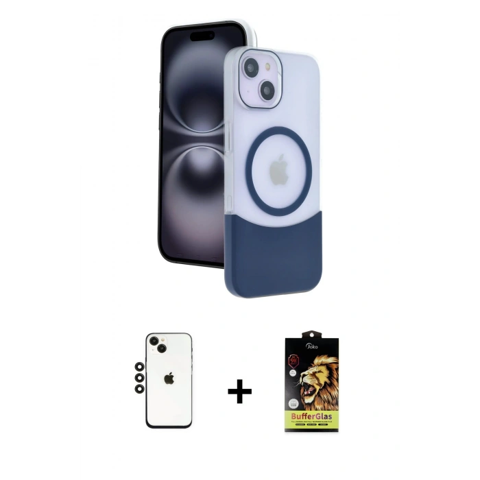 MARSİLYAN™- iPhone 14 Kılıf Kozmos Form Özel Seri - Siyah Buffer Cam Ekran Koruyucu + Shine Kamera Lens - SH