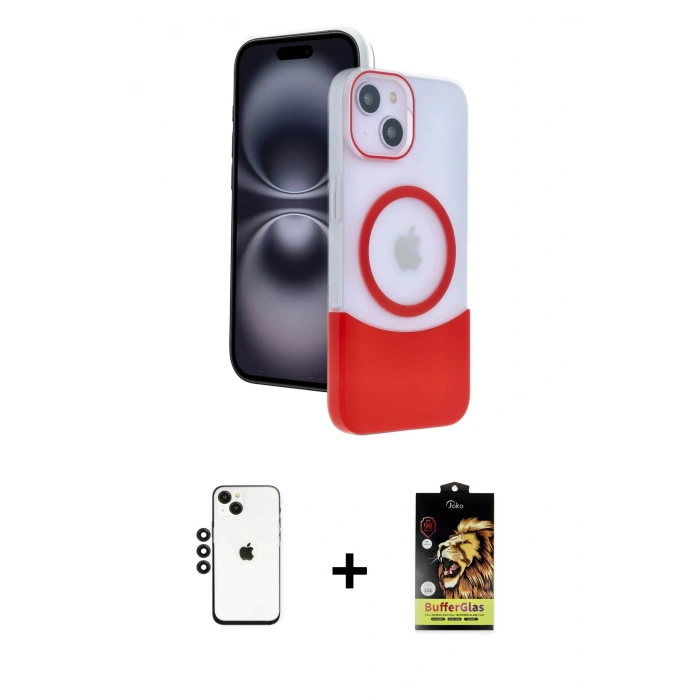 MARSİLYAN™- iPhone 14 Kılıf Kozmos Form Özel Seri - Siyah Buffer Cam Ekran Koruyucu + Shine Kamera Lens - SH
