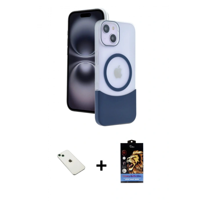 MARSİLYAN™- iPhone 14 Kılıf Kozmos Form Özel Seri - Siyah Buffer Hayalet Cam Ekran Koruyucu + Diamond Kamera Lens - YL
