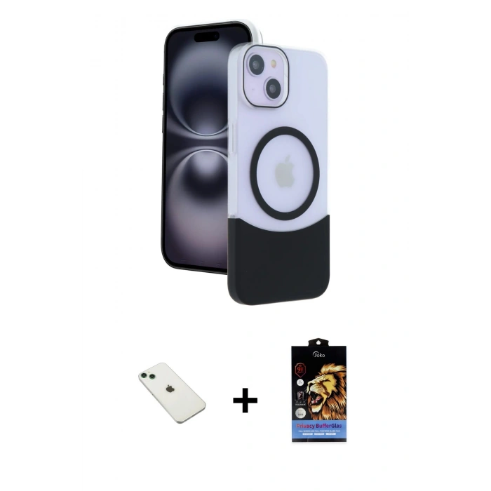 MARSİLYAN™- iPhone 14 Kılıf Kozmos Form Özel Seri - Siyah Buffer Hayalet Cam Ekran Koruyucu + Diamond Kamera Lens - YL