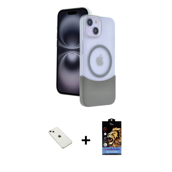 MARSİLYAN™- iPhone 14 Kılıf Kozmos Form Özel Seri - Siyah Buffer Hayalet Cam Ekran Koruyucu + Pembe Diamond Kamera Lens