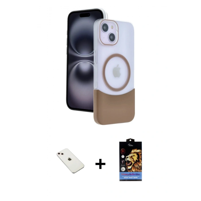 MARSİLYAN™- iPhone 14 Kılıf Kozmos Form Özel Seri - Siyah Buffer Hayalet Cam Ekran Koruyucu + Pembe Diamond Kamera Lens