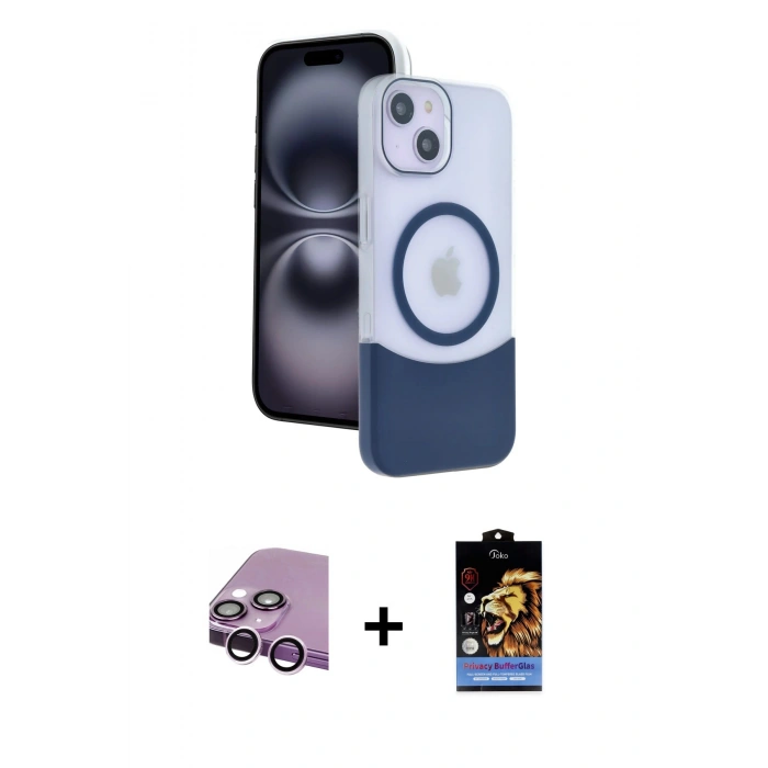 MARSİLYAN™- iPhone 14 Kılıf Kozmos Form Özel Seri - Siyah Buffer Hayalet Cam Ekran Koruyucu + Raze Metal Kamera Lens - MR