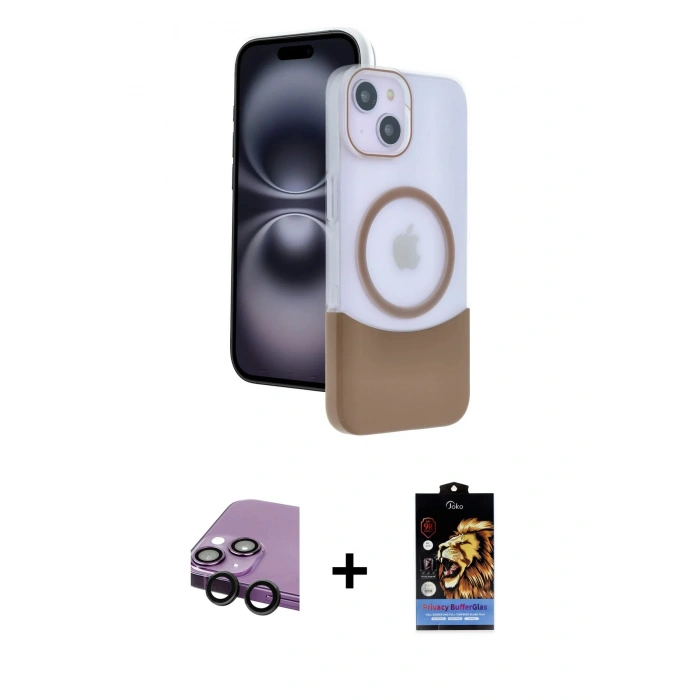 MARSİLYAN™- iPhone 14 Kılıf Kozmos Form Özel Seri - Siyah Buffer Hayalet Cam Ekran Koruyucu + Raze Metal Kamera Lens - SH