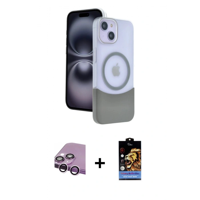 MARSİLYAN™- iPhone 14 Kılıf Kozmos Form Özel Seri - Siyah Buffer Hayalet Cam Ekran Koruyucu + Raze Metal Kamera Lens - MR
