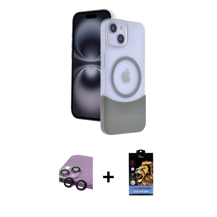 MARSİLYAN™- iPhone 14 Kılıf Kozmos Form Özel Seri - Siyah Buffer Hayalet Cam Ekran Koruyucu + Raze Metal Kamera Lens - SH