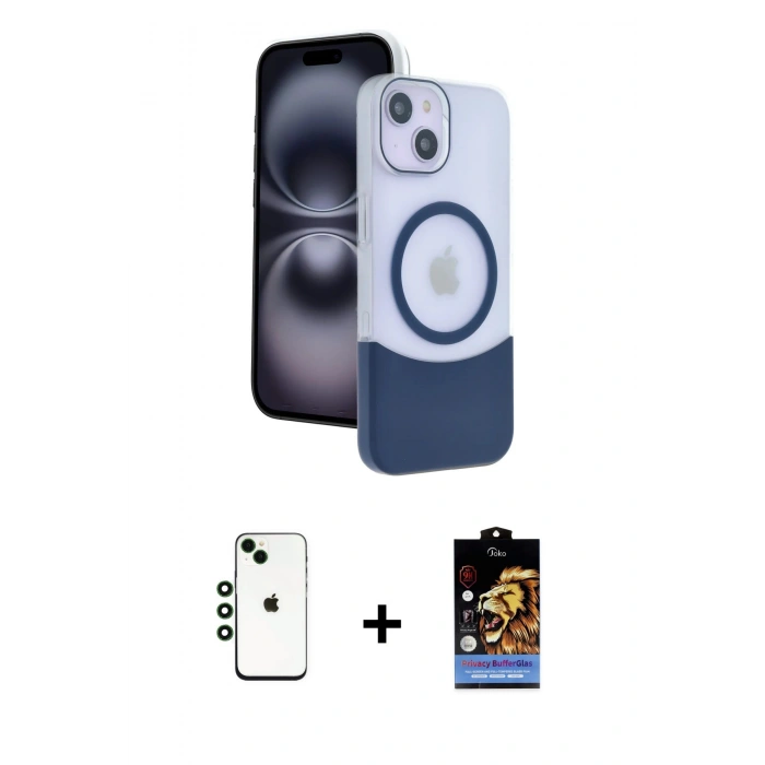 MARSİLYAN™- iPhone 14 Kılıf Kozmos Form Özel Seri - Siyah Buffer Hayalet Cam Ekran Koruyucu + Shine Kamera Lens - YL