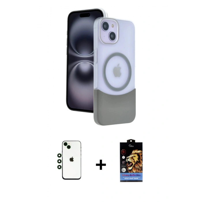 MARSİLYAN™- iPhone 14 Kılıf Kozmos Form Özel Seri - Siyah Buffer Hayalet Cam Ekran Koruyucu + Shine Kamera Lens - YL