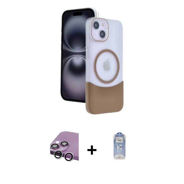 MARSİLYAN™- iPhone 14 Kılıf Kozmos Form Özel Seri - Siyah Joko Magic 5D Cam + Gümüş Raze Metal Kamera Lens
