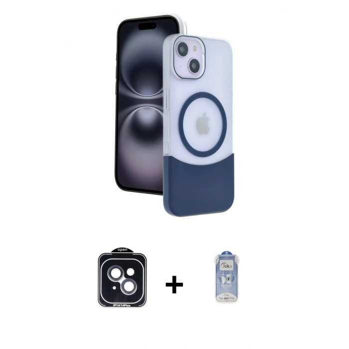 MARSİLYAN™- iPhone 14 Kılıf Kozmos Form Özel Seri - Siyah Joko Magic 5D Cam + PVD Metal Kamera Lens - SH