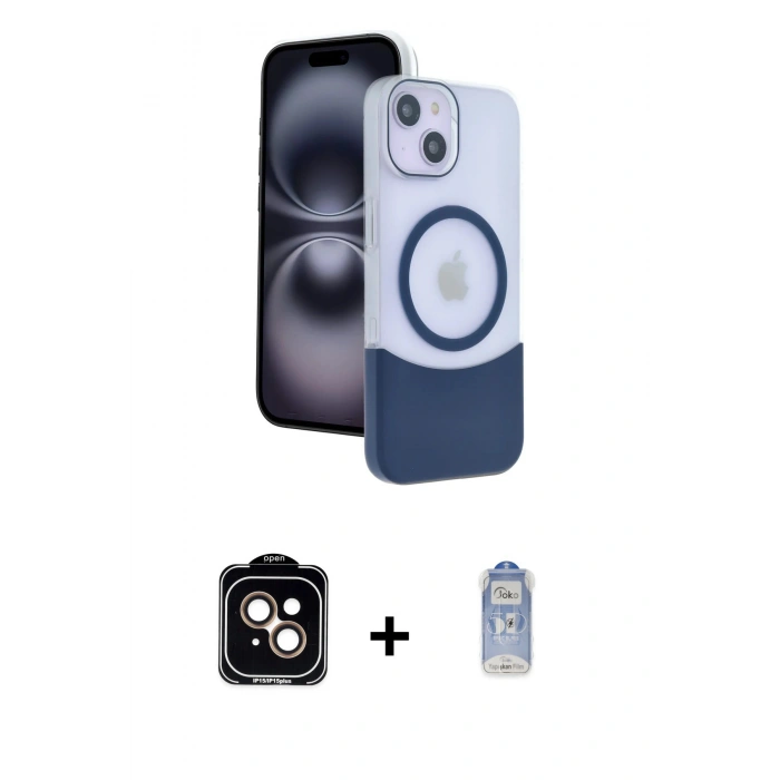 MARSİLYAN™- iPhone 14 Kılıf Kozmos Form Özel Seri - Siyah Joko Magic 5D Cam + Turuncu PVD Metal Kamera Lens