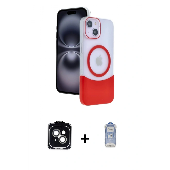 MARSİLYAN™- iPhone 14 Kılıf Kozmos Form Özel Seri - Siyah Joko Magic 5D Cam + PVD Metal Kamera Lens - YL