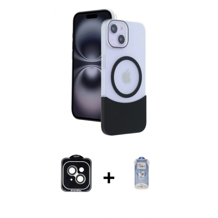 MARSİLYAN™- iPhone 14 Kılıf Kozmos Form Özel Seri - Siyah Joko Magic 5D Cam + PVD Metal Kamera Lens - YL