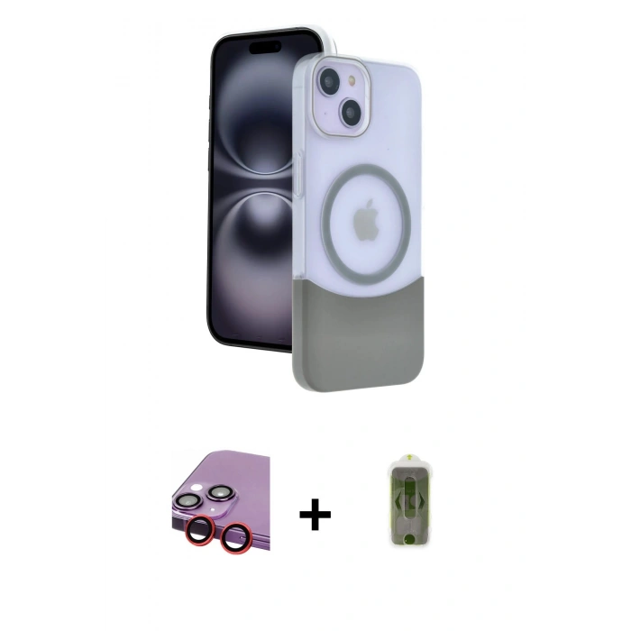 MARSİLYAN™- iPhone 14 Kılıf Kozmos Form Özel Seri - Siyah Joko Magic 5D Hayalet Cam + Raze Metal Kamera Lens - KI