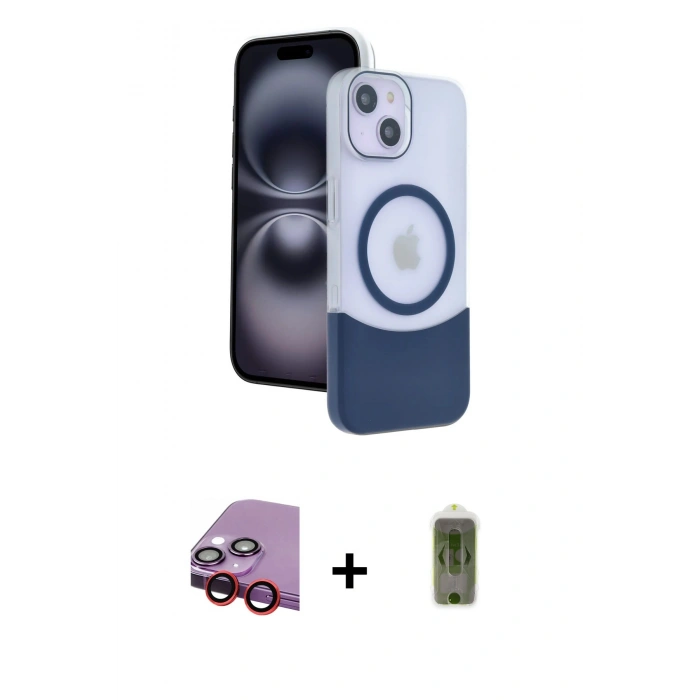 MARSİLYAN™- iPhone 14 Kılıf Kozmos Form Özel Seri - Siyah Joko Magic 5D Hayalet Cam + Raze Metal Kamera Lens - KI