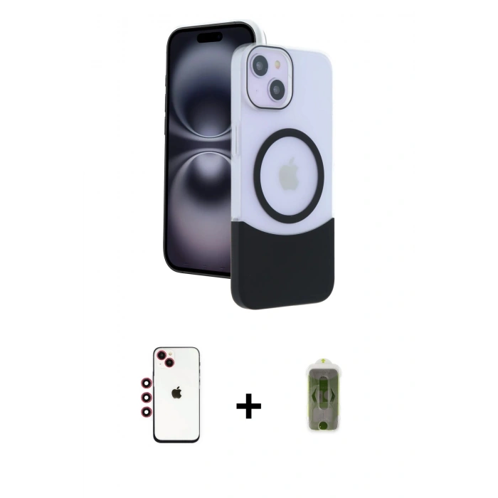 MARSİLYAN™- iPhone 14 Kılıf Kozmos Form Özel Seri - Siyah Joko Magic 5D Hayalet Cam + Shine Kamera Lens - KI