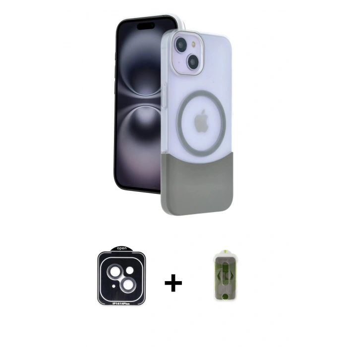 MARSİLYAN™- iPhone 14 Kılıf Kozmos Form Özel Seri - Siyah Joko Magic 5D Hayalet Cam + PVD Metal Kamera Lens - SH