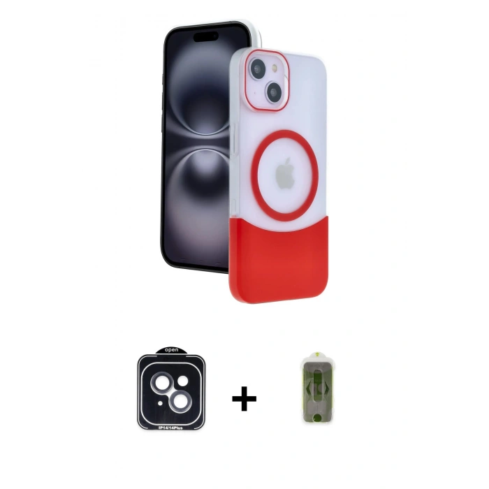 MARSİLYAN™- iPhone 14 Kılıf Kozmos Form Özel Seri - Siyah Joko Magic 5D Hayalet Cam + PVD Metal Kamera Lens - SH