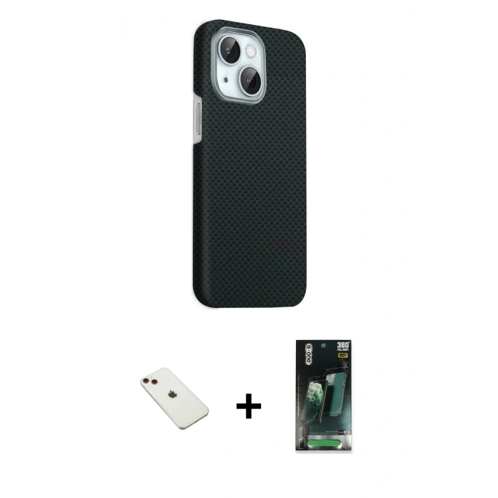 MARSİLYAN™- iPhone 14 Kılıf Kozmos Klasik Prime - Şeffaf 360 Full Body Arka Koruyucu + Diamond Kamera Lens - KI