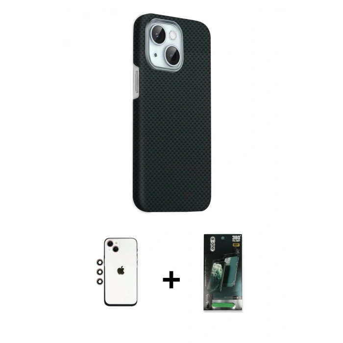 MARSİLYAN™- iPhone 14 Kılıf Kozmos Klasik Prime - Şeffaf 360 Full Body Arka Koruyucu + Shine Kamera Lens - GI