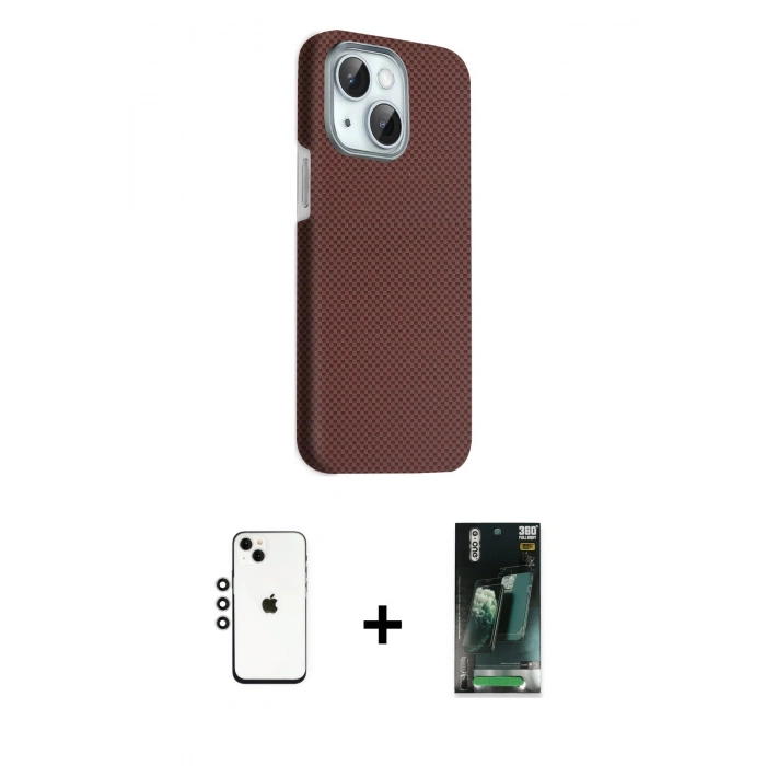 MARSİLYAN™- iPhone 14 Kılıf Kozmos Klasik Prime - Şeffaf 360 Full Body Arka Koruyucu + Shine Kamera Lens - GS
