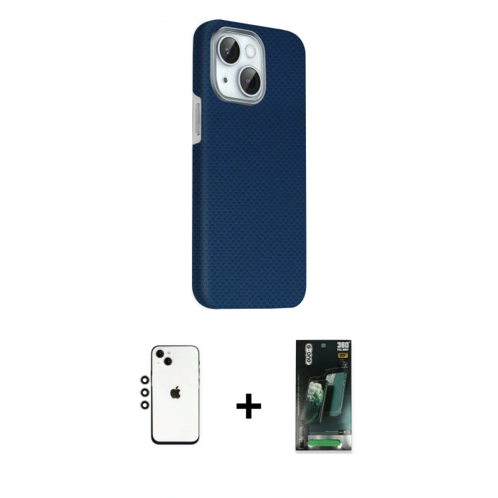 MARSİLYAN™- iPhone 14 Kılıf Kozmos Klasik Prime - Şeffaf 360 Full Body Arka Koruyucu + Shine Kamera Lens - GS
