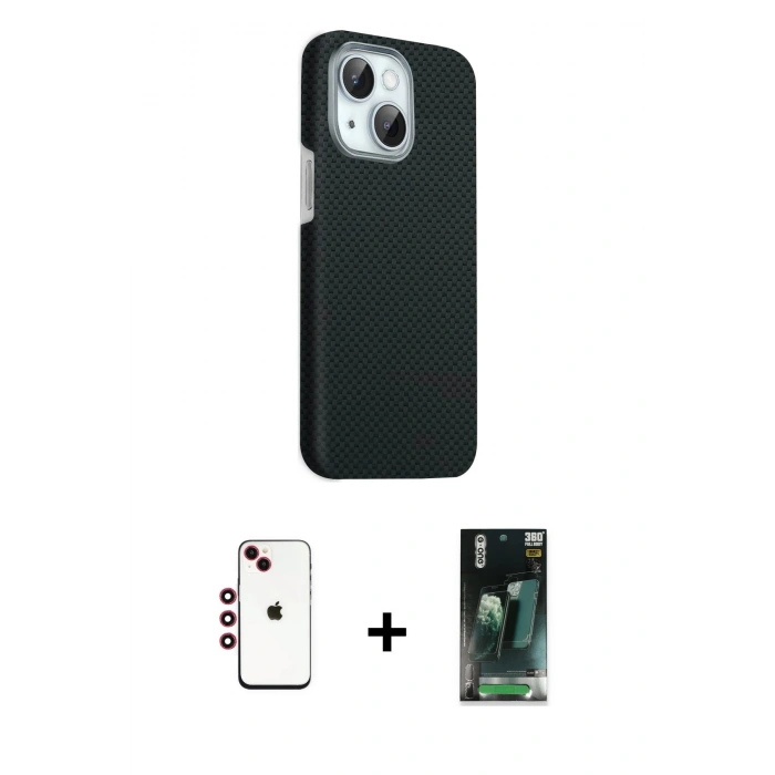 MARSİLYAN™- iPhone 14 Kılıf Kozmos Klasik Prime - Şeffaf 360 Full Body Arka Koruyucu + Shine Kamera Lens - KI