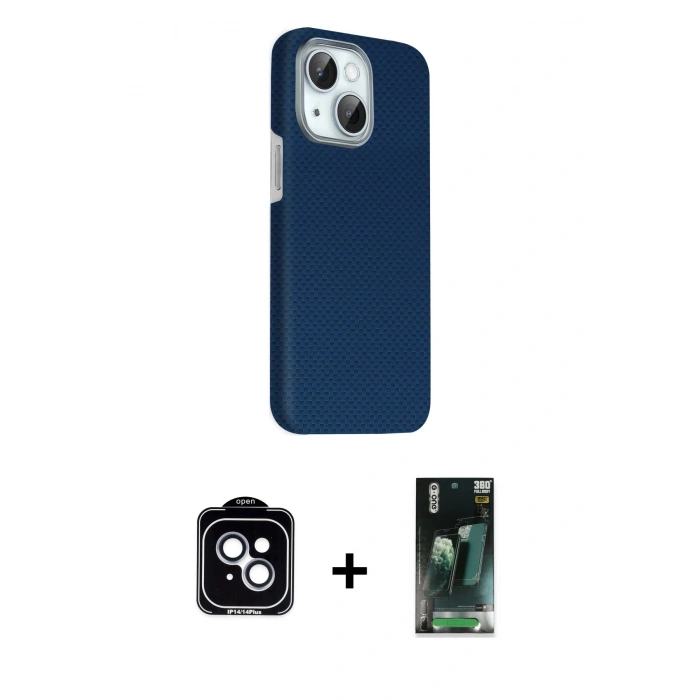MARSİLYAN™- iPhone 14 Kılıf Kozmos Klasik Prime - Şeffaf 360 Full Body Arka Koruyucu + PVD Metal Kamera Lens - MI