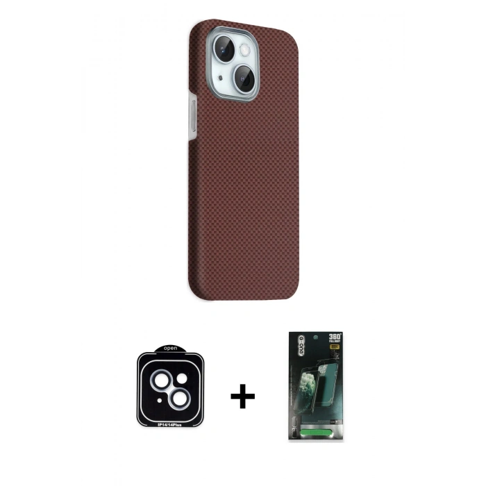 MARSİLYAN™- iPhone 14 Kılıf Kozmos Klasik Prime - Şeffaf 360 Full Body Arka Koruyucu + PVD Metal Kamera Lens - MI