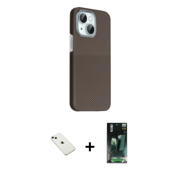 MARSİLYAN™- iPhone 14 Kılıf Kozmos Klasik Prime - Şeffaf 360 Full Body Arka Koruyucu + Diamond Kamera Lens - YL