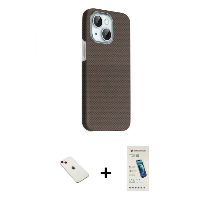 MARSİLYAN™- iPhone 14 Kılıf Kozmos Klasik Prime - Şeffaf Pasifik Cam Ekran Koruyucu + Diamond Kamera Lens - KI