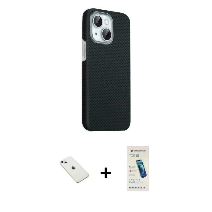 MARSİLYAN™- iPhone 14 Kılıf Kozmos Klasik Prime - Şeffaf Pasifik Cam Ekran Koruyucu + Diamond Kamera Lens - SABE
