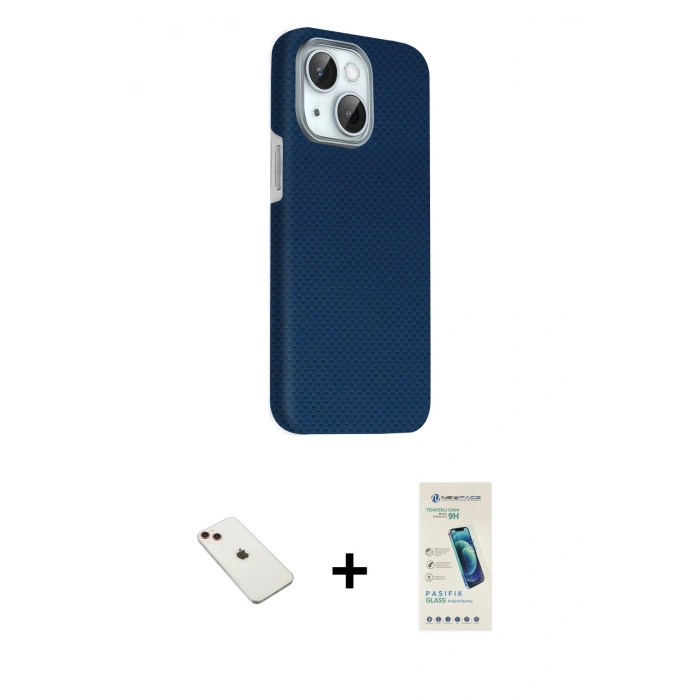 MARSİLYAN™- iPhone 14 Kılıf Kozmos Klasik Prime - Şeffaf Pasifik Cam Ekran Koruyucu + Diamond Kamera Lens - KI