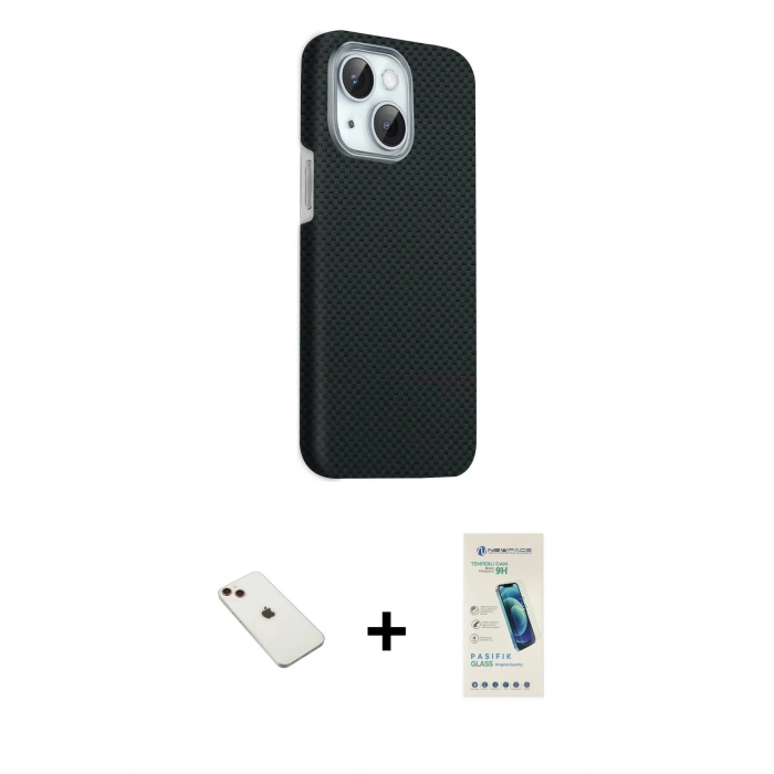 MARSİLYAN™- iPhone 14 Kılıf Kozmos Klasik Prime - Şeffaf Pasifik Cam Ekran Koruyucu + Diamond Kamera Lens - KI