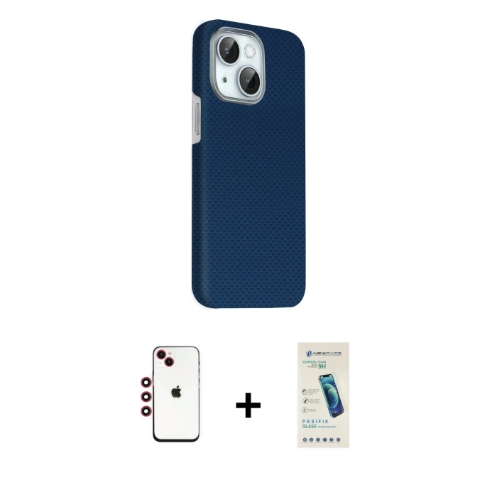 MARSİLYAN™- iPhone 14 Kılıf Kozmos Klasik Prime - Şeffaf Pasifik Cam Ekran Koruyucu + Shine Kamera Lens - KI