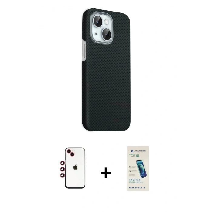 MARSİLYAN™- iPhone 14 Kılıf Kozmos Klasik Prime - Şeffaf Pasifik Cam Ekran Koruyucu + Shine Kamera Lens - KI